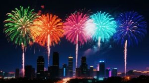 Разноцветный салют над ночным городом 🎆✨ Магия огней. Сделано в AI.