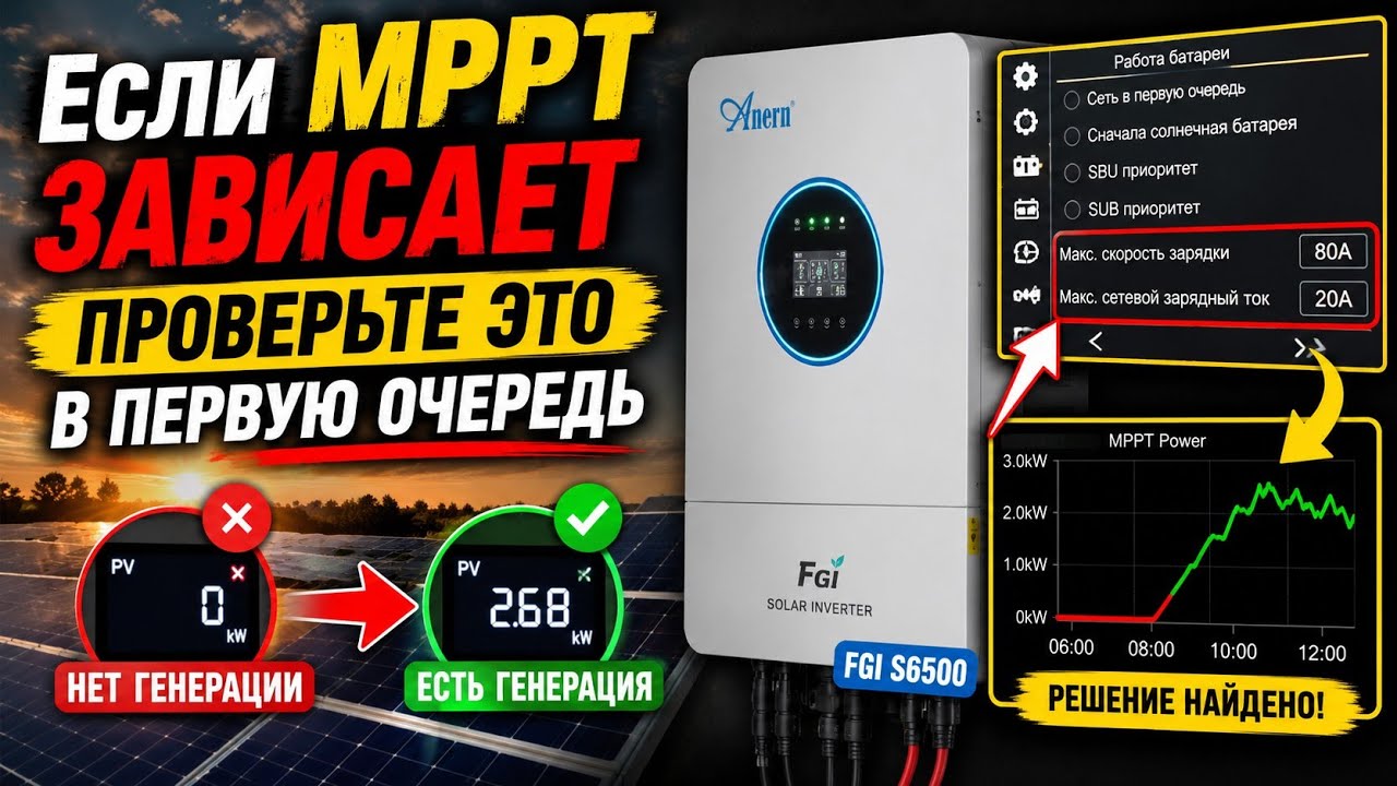 Anern FGI S6500 — утром нет генерации. Причина зависания MPPT