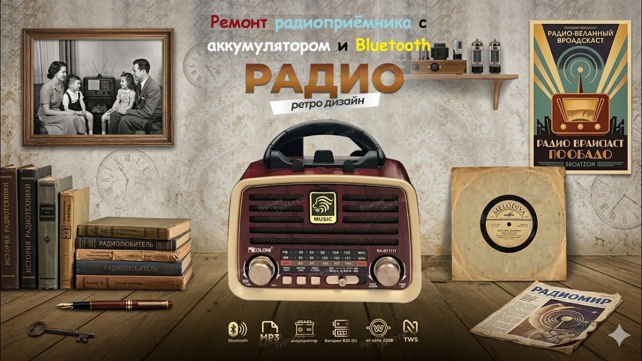 Ремонт Радиоприёмника с аккумулятором и Bluetooth. в стиле ретро. смотреть онлайн
