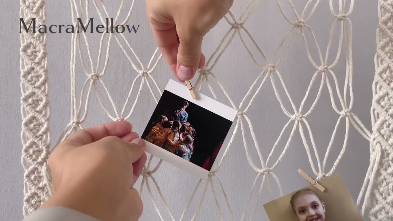 Macrame photo frame video tutorial. Панно - органайзер для фото макраме мастер класс смотреть онлайн