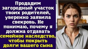 Продадим загородный участок твоих родителей, - уверенно заявила свекровь. Не понимаю, почему