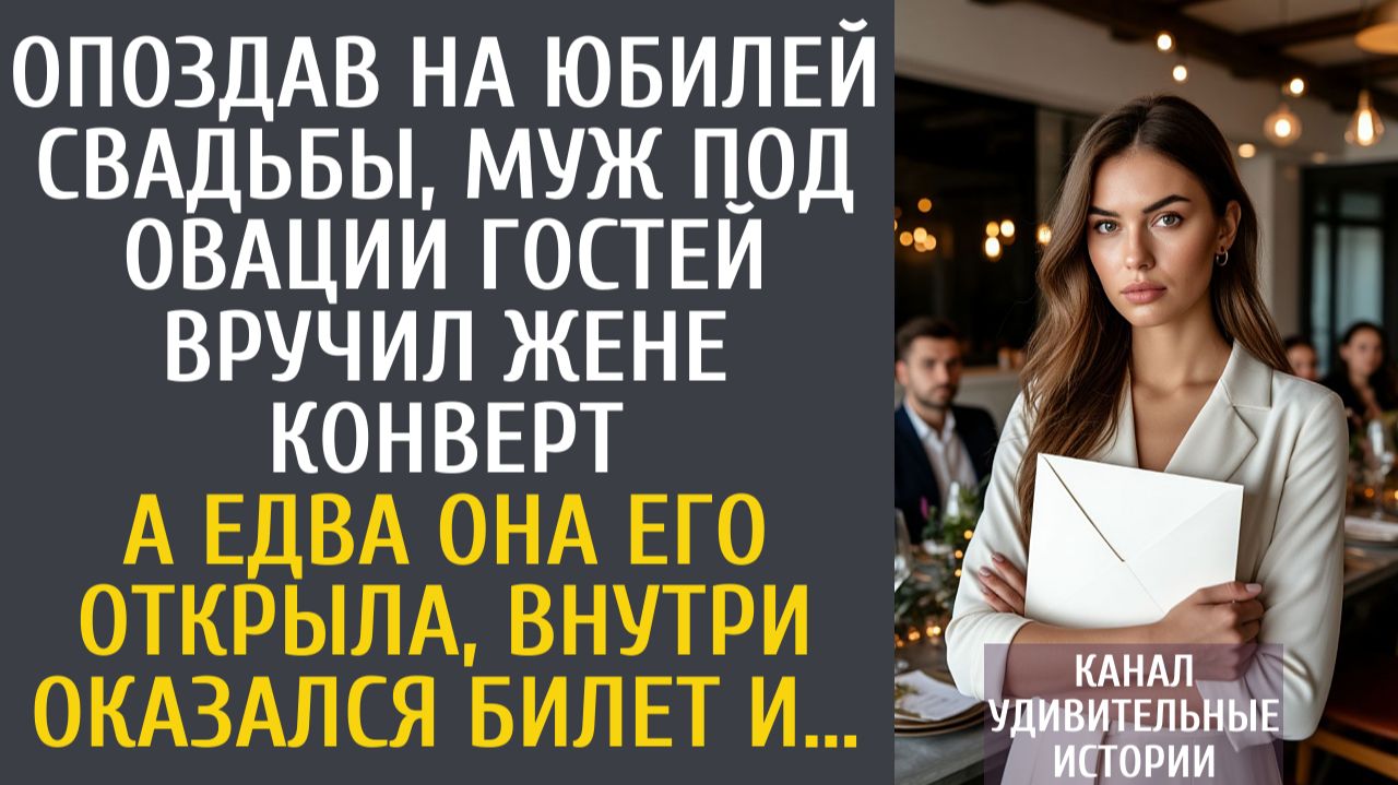 Истории из жизни Опоздав на юбилей свадьбы, муж под овации гостей вручил жене конверт… А едва открыв смотреть онлайн