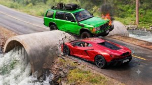 Испытание «Автомобили против бетонной водопроводной трубы» в BeamNG/Drive