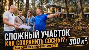 Посадка дома на сложном участке. Как сохранить вековые сосны и не удорожить фундамент.
