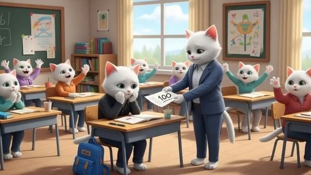 Маленький белый котёнок мечтает стать полицейским. Мама-кошка поможет ему этого добиться 😺👮❤ смотреть онлайн