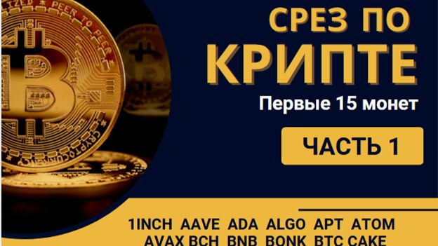 Крипта: большой срез рынка. Первые 15 монет: BTC, 1inch, AAVE, ADA, ATOM, DOGE, DYDX и другие смотреть онлайн