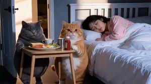Котики из нейросети готовят для своей хозяйки завтрак
