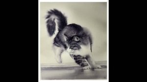 Акварельный рисунок кота в одном цвете
