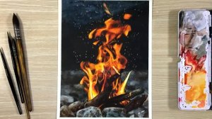 Рисуем огонь акварелью