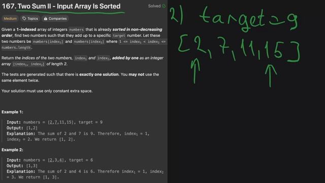 167. Two Sum II - Input Array Is Sorted. Задача из собеседования Google, Amazon, Microsoft смотреть онлайн