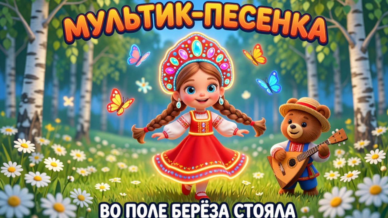 🪆РУССКАЯ НАРОДНАЯ МУЛЬТИК-ПЕСЕНКА: ВО ПОЛЕ БЕРЁЗА СТОЯЛА!👶🎶 Детские развивающие песенки