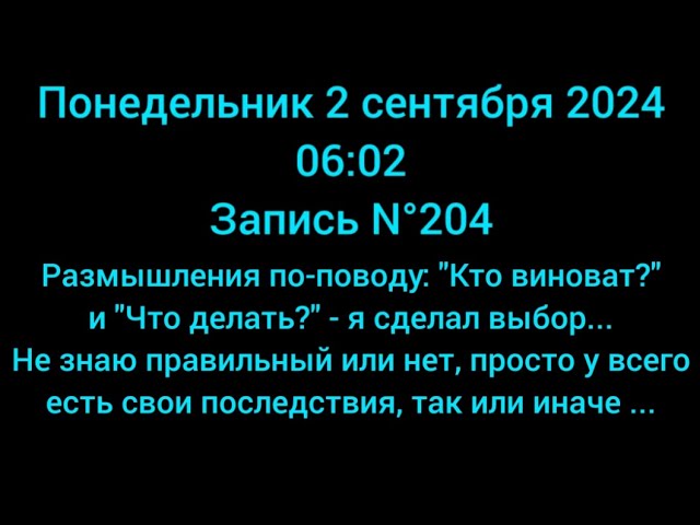 Запись N°204: Пн.02.09.2024г. Размышления о том: "Кто виноват?" и "Что делать?" смотреть онлайн