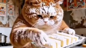Рыжий котик из нейросети старается для своей любимой и готовит вкуснятину