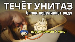 ТЕЧЁТ УНИТАЗ, бачок унитаза переливает и не держит воду - простой ремонт 5 минут
