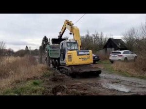 Расчистка дороги в СНТ гусеничным экскаватором
