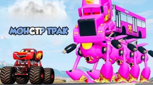 Стал монстр-траком! Гигантский робот против автомобилей и Молнии в BeamNG Drive