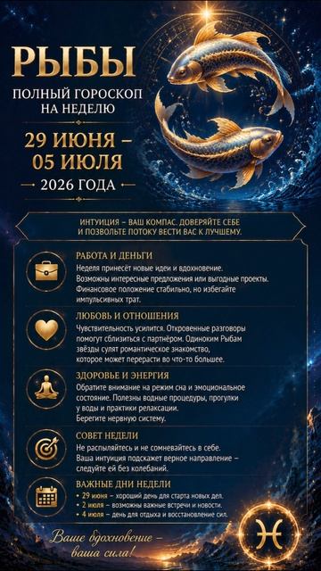 Рыбы. Полный горсокоп на неделю с 29 Июня по 05 Июля 2026 года