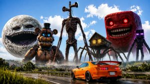 Супра против 15 монстров! #20 (Сиреноголовый, SCP-096, Фредди ФНАФ) BeamNG Drive 😱