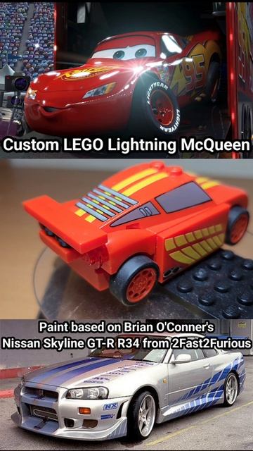 LEGO Молния Маккуин с покраской от машины Брайана О'Коннера Nissan Skyline GT-R R34 из Двойного Форс