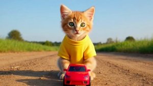 Мама-кошка удивила своих котят гигантской игрушкой-экскаватором — их реакция восхитительна!🚜🐱