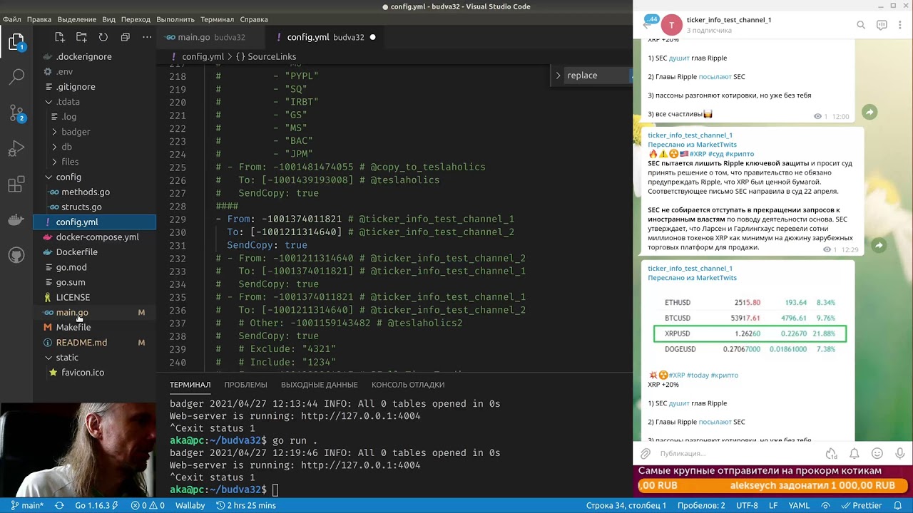 GoLang #107 - telegram-forwarder - отладка replaceMyselfLinks() смотреть онлайн