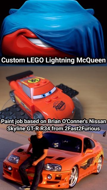 LEGO Молния Маккуин с покраской от машины Брайана О'Коннера Toyota Supra из Форсажа