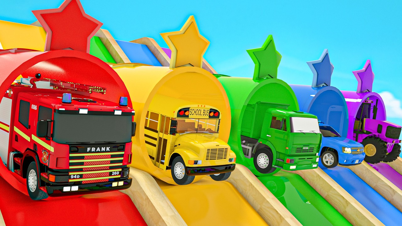 Cars Change Wheels Into Shapes! 😱 Learn Colors, Big Slides & Pool Jump! 🌈🚗Nursery Rhymes Kids Songs