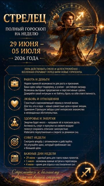Стрелец. Полный горсокоп на неделю с 29 Июня по 05 Июля 2026 года