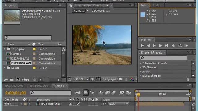 Окно Info и вкладка Audio в Adobe After Effects CS4 смотреть онлайн