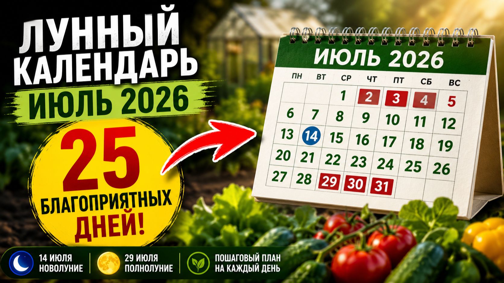 🌙 ЛУННЫЙ КАЛЕНДАРЬ САДОВОДА НА ИЮЛЬ 2026 | Когда сажать, поливать и отдыхать
