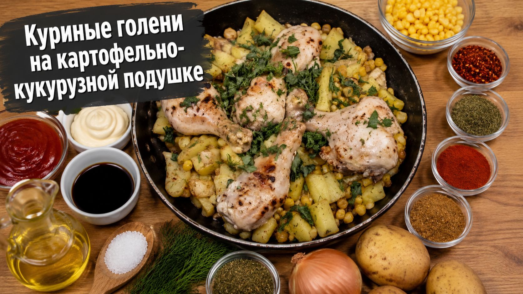 Куриные голени на картофельно-кукурузной подушке