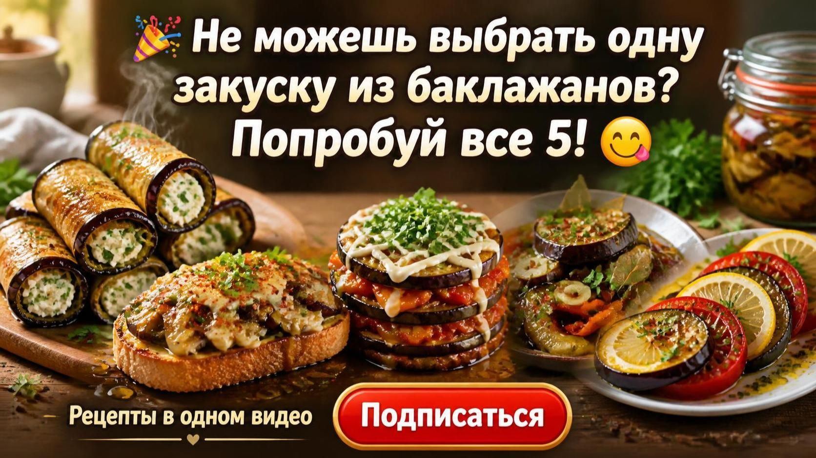 🎉Не можешь выбрать одну закуску из баклажанов_ Попробуй все 5! 😋