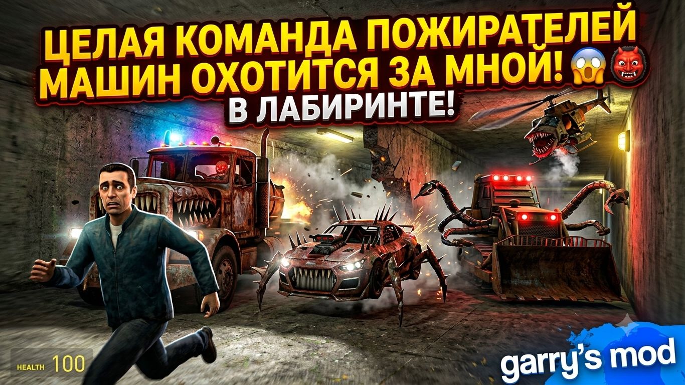 😱🚗👹 ЦЕЛАЯ КОМАНДА ПОЖИРАТЕЛЕЙ МАШИН ОХОТИТСЯ ЗА МНОЙ В ЛАБИРИНТЕ! | Garry's Mod | ЭПИЗОД 31 смотреть онлайн