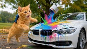 Кот случайно пролил краску на машину!🎨🚗🐱