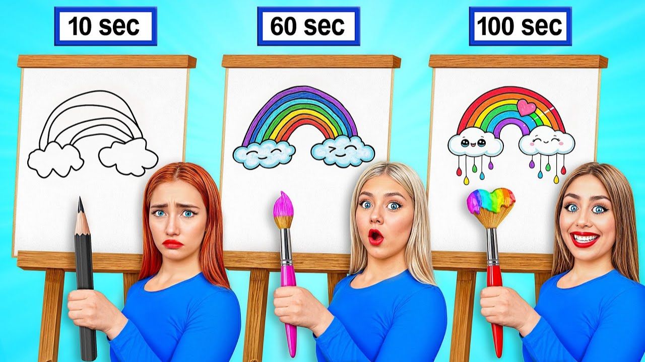10 Секунд vs 60 Секунд vs 100 Секунд Челлендж Рисунков смотреть онлайн