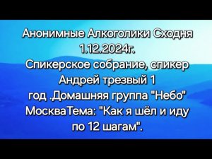 1.12.24 Анонимные Алкоголики Сходня спикерское собрание спикер Андрей «Как я шёл и иду по 12 шагам «