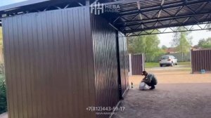 Навес для двух авто с хозблоком
