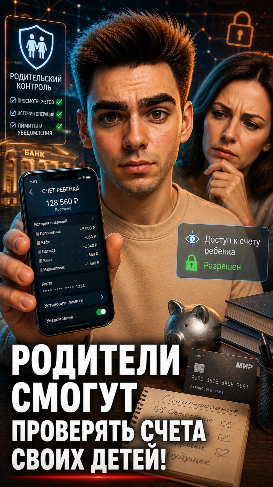 Родители смогут проверять банковские счета детей!