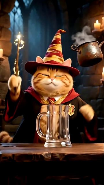Рыжий кот волшебник в шляпе гарри поттер
