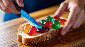 ИИ АСМР:  Наклейка хрустящих фруктов на багет 🍓 🎧 | Погружение в приятные звукиawnshee