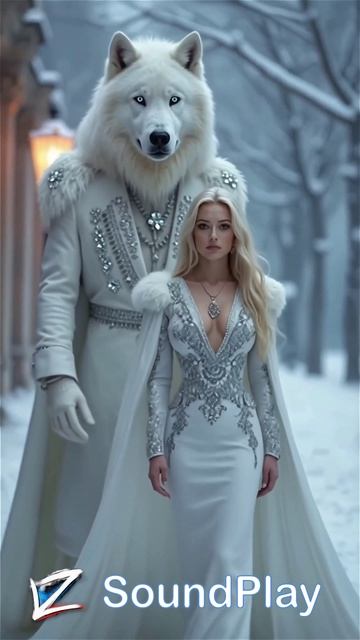 Красотка в белом со снежным прогуливается с волком #красотка #вбелом #волк #снежныйгород #вайб