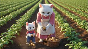 🐾 Полезный урожай# мама и котёнок выращивают картофель на залитых солнцем полях ☀️