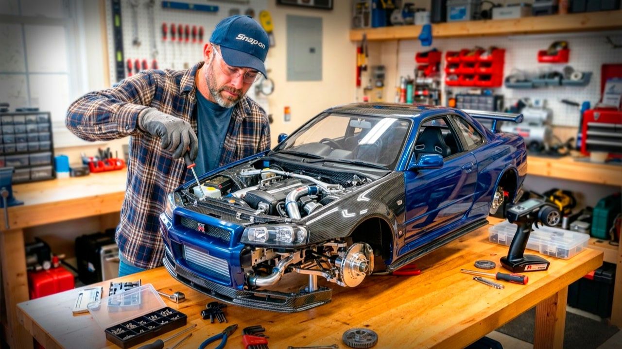 Мужчина строит огромную и ультрадетализированную модель NISSAN GT-R34. Сборка и запуск