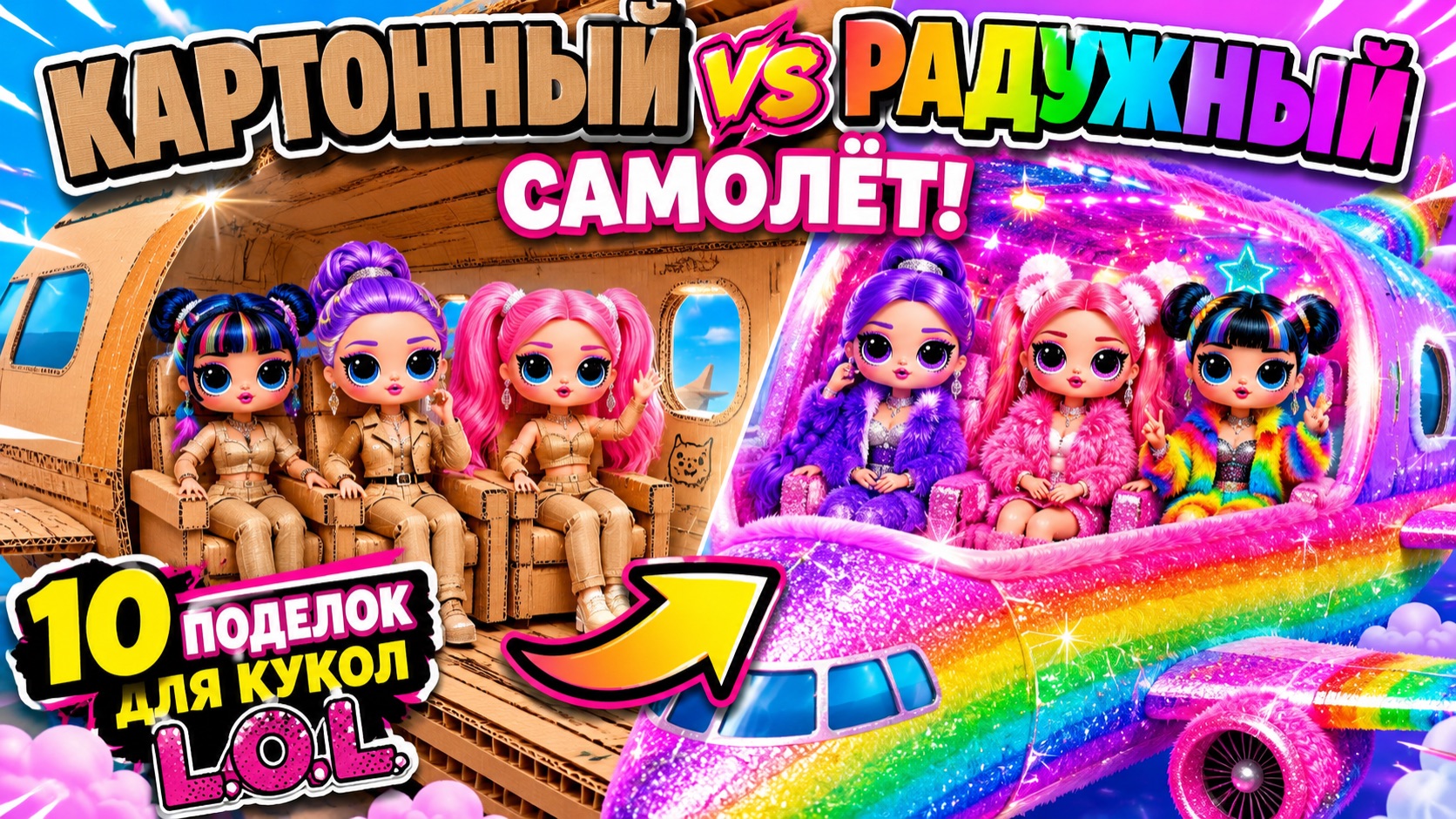 K-Pop Охотницы на Демонов в Картонном и Радужном самолёте! 10 поделок для кукол ЛОЛ ОМГ! смотреть онлайн