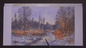 Акварельная зимняя лесная тропа.