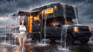 🚐 Роскошный кемпинг в автодоме под дождем☔️ Непрерывный ливень | ASMR под дождем.