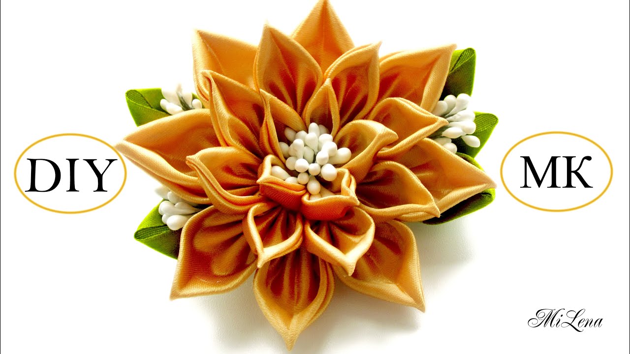 Цветок канзаши, МК / D.I.Y. Kanzashi flower / Ribbon flower tutorial / Зажим с цветком канзаши смотреть онлайн