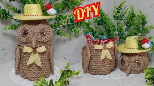 🦉ОЧАРОВАТЕЛЬНАЯ СОВА из ДЖУТА с СЮРПРИЗОМ🤩 Поделки из джута своими руками. Owl. DIY jute crafts.