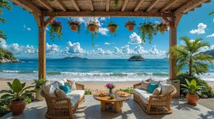 ЛЕТНИЙ ДЖАЗ НА ПЛЯЖНОЙ ТЕРРАСЕ С ВИДОМ НА ОКЕАН ДЛЯ ОТДЫХА 🌴🎷