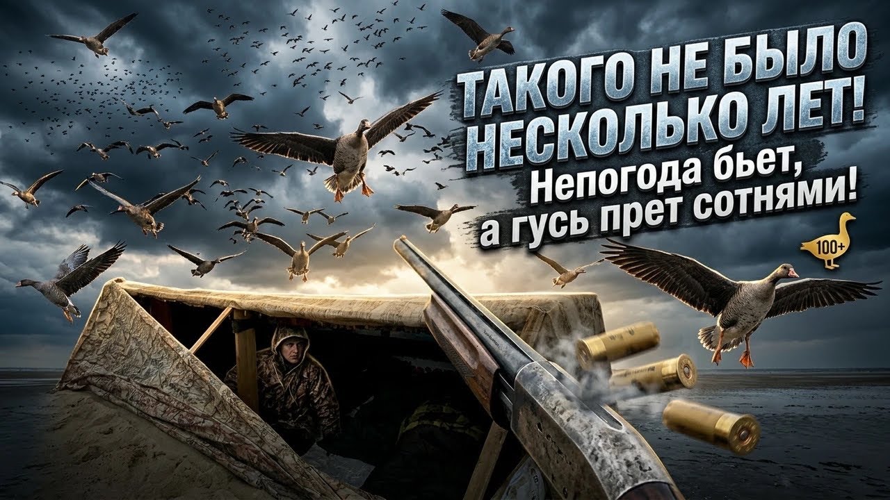 ТАКОГО НЕ БЫЛО НЕСКОЛЬКО ЛЕТ! Непогода бьет, а гусь прет сотнями! смотреть онлайн